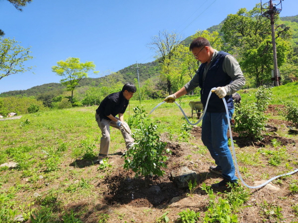 나무를 심으며(오른쪽이 박정배 님) 나무를 심으며(오른쪽이 박정배 님)