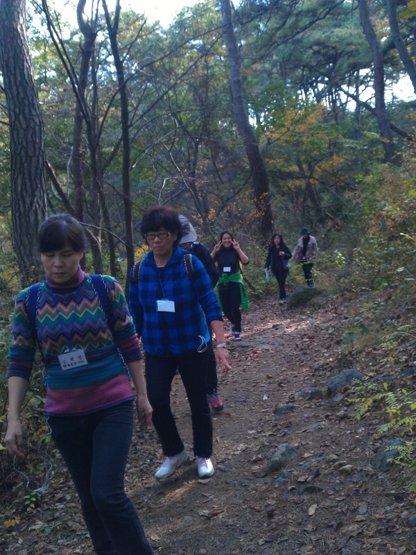 백범 솔바람 명상길을 따라 말 없이 걷습니다. 오른발에 밟히는 흙, 왼발에 밟히는 나뭇잎, 돌멩이, 나무뿌리...존재만으로 감사한 묵언산행 중에도 V자 하는 정겨운 도반^^