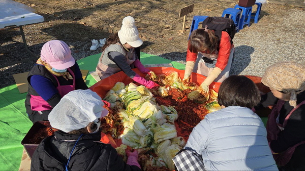 김치를 빨갛게 치대며 속을 넣습니다 김치를 빨갛게 치대며 속을 넣습니다